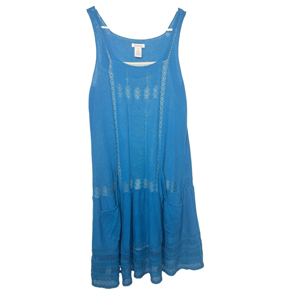 Sundance Blue Linen Tank Dress Boho Boardwalk Artisan Resort Vacation Midi